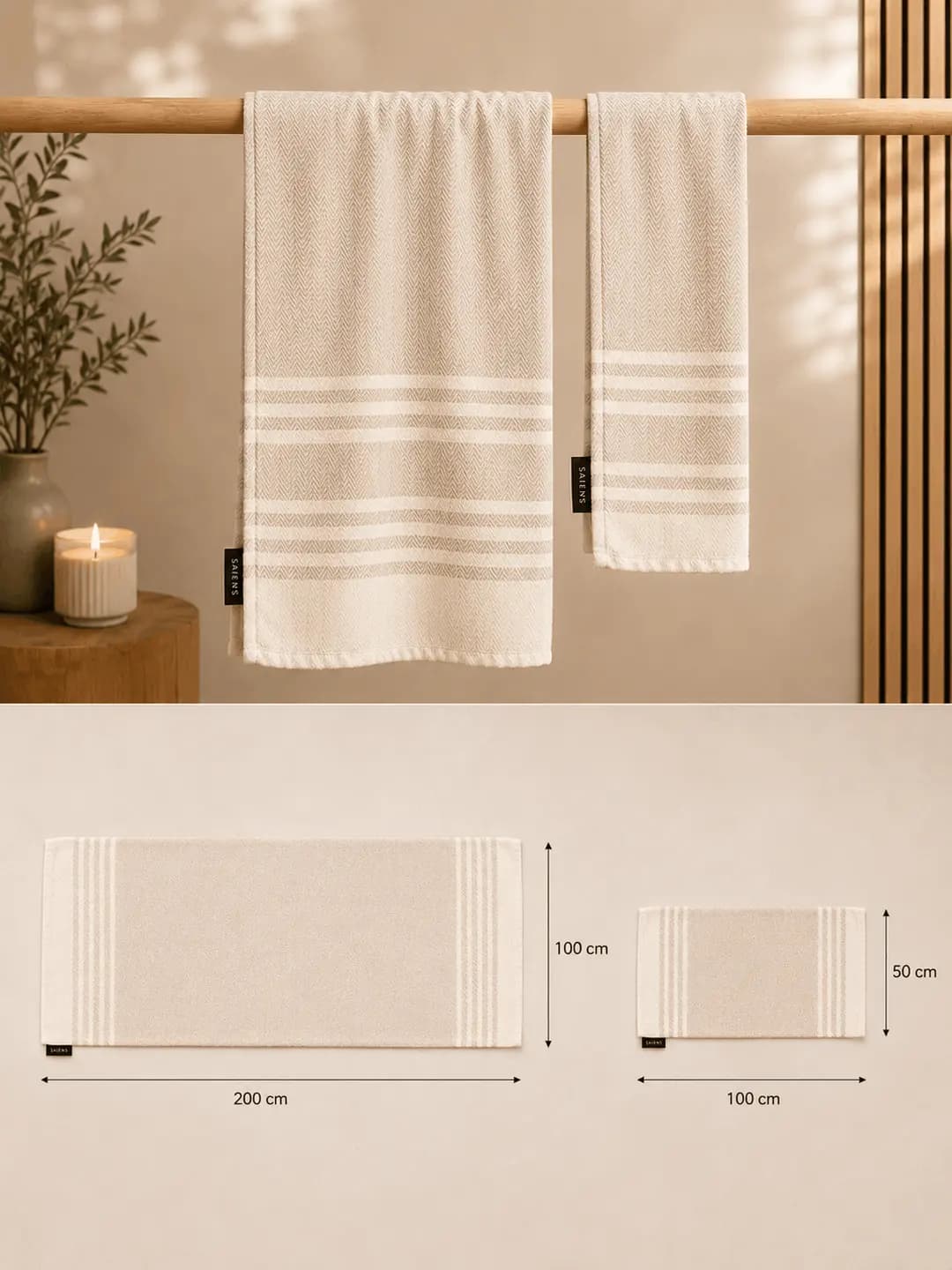 Bomulds håndklæde sæt 100×200 cm + 50×100 cm Beige 2